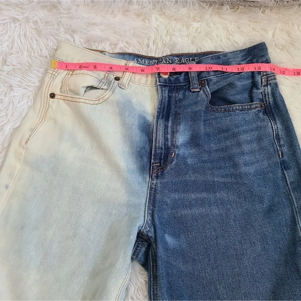 American Eagle 2 Tone High Waisted Mom Jeans Size 4 - Picture 10 of 14